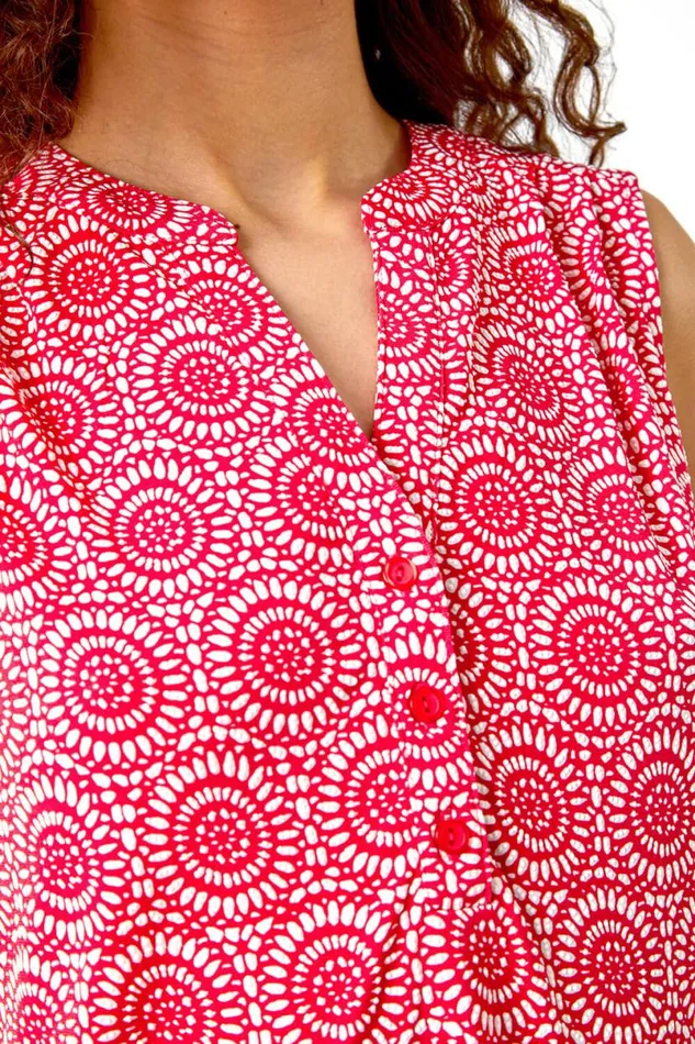 Coral Mosaic Print Stretch Jersey Top Women Roman Tops