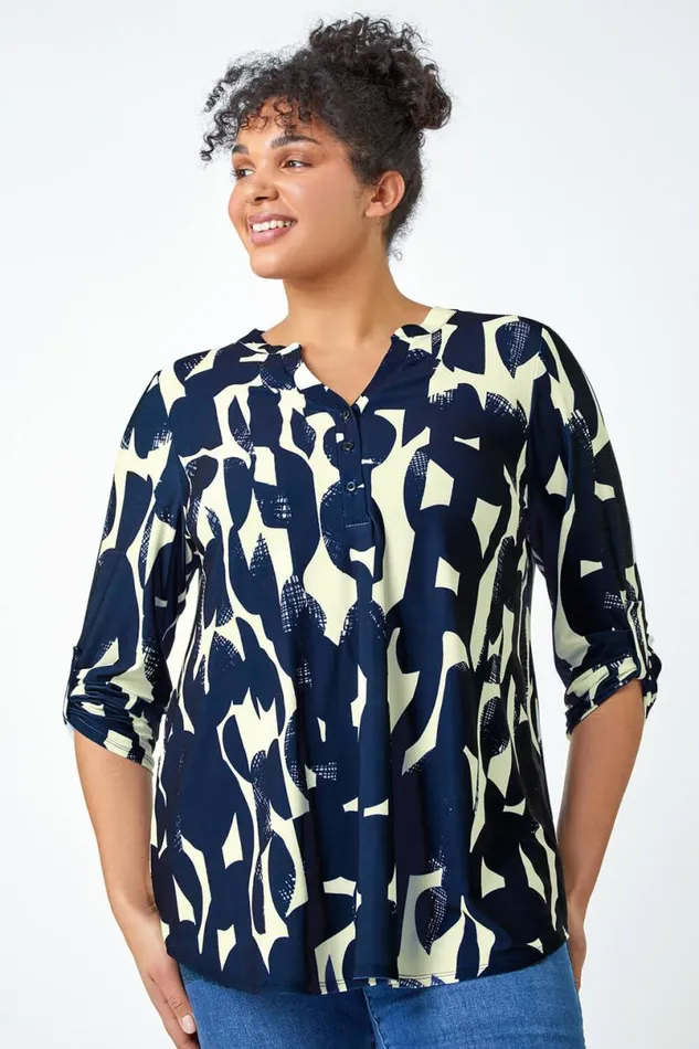 Curve Abstract Print VNeck Jersey Tunic Top Women Roman Tops