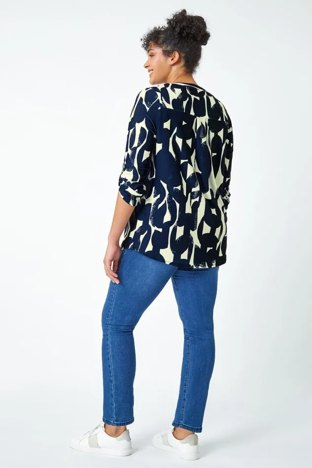 Curve Abstract Print VNeck Jersey Tunic Top Women Roman Tops