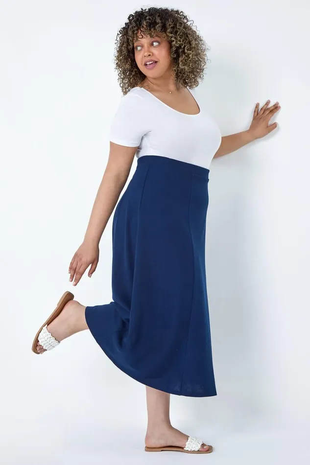 Curve Elastic Waist Flared Midi A Line Skirt Women Roman Skirts