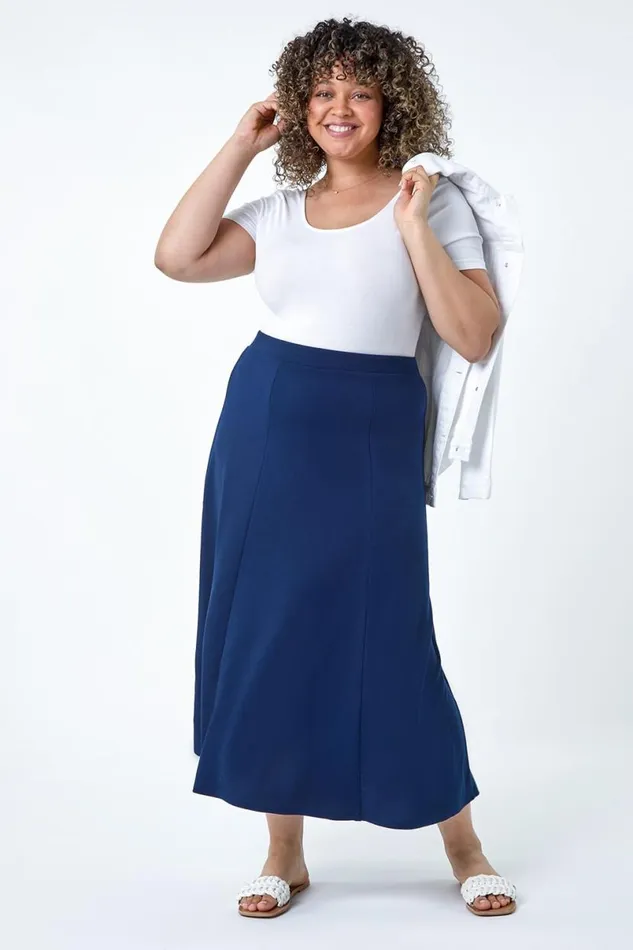 Curve Elastic Waist Flared Midi A Line Skirt Women Roman Skirts