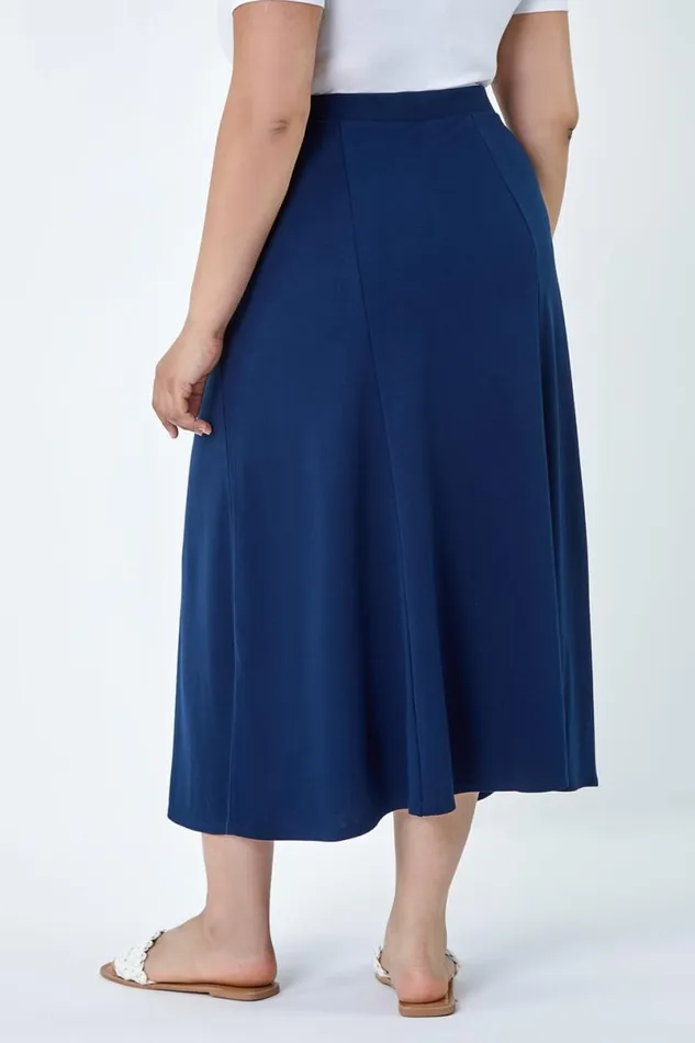 Curve Elastic Waist Flared Midi A Line Skirt Women Roman Skirts