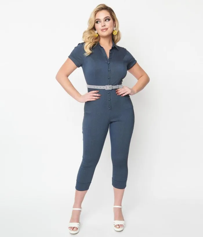Dark Blue Denim Bold Moment Jumpsuit Clothing Unique Vintage Rompers and Jumpsuits Dark Blue Denim Bold Moment Jumpsuit Clothing Unique Vintage Rompers and Jumpsuits