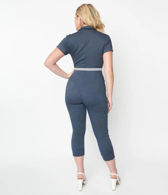 Dark Blue Denim Bold Moment Jumpsuit Clothing Unique Vintage Rompers and Jumpsuits