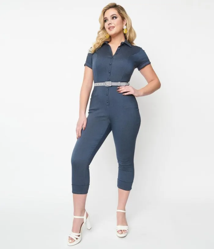 Dark Blue Denim Bold Moment Jumpsuit Clothing Unique Vintage Rompers and Jumpsuits