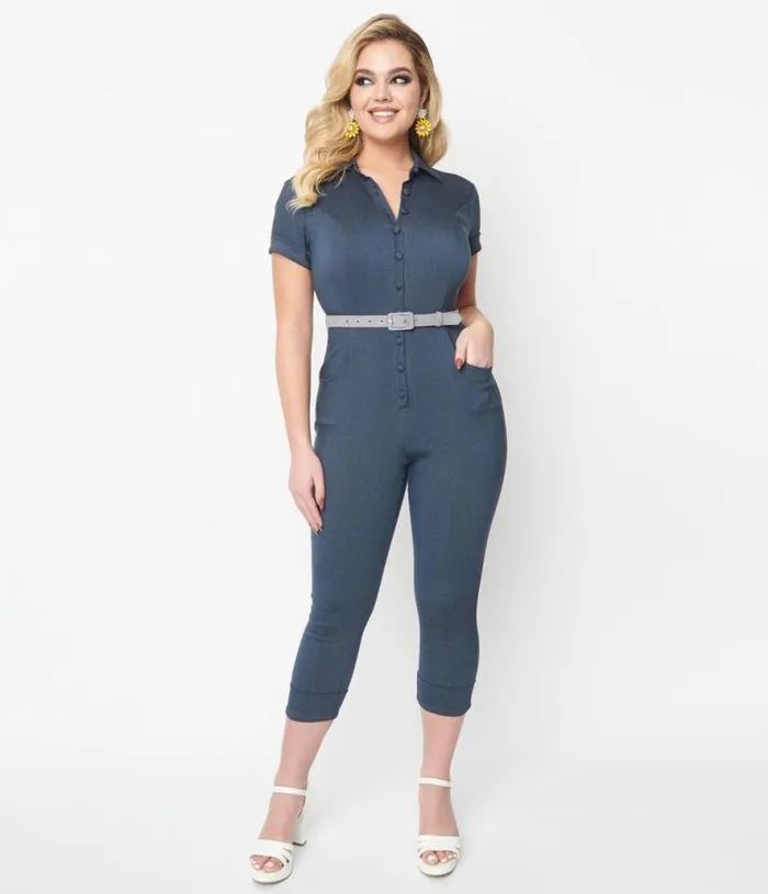 Dark Blue Denim Bold Moment Jumpsuit Clothing Unique Vintage Rompers and Jumpsuits