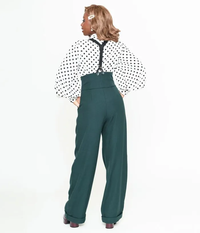 Dark Emerald Thelma Suspender Pants ClothingPlus Unique Vintage Pants