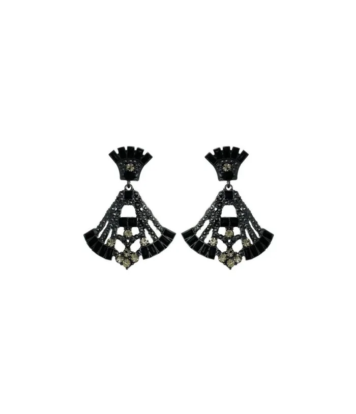 Deco Style Black Rhinestone Drop Fan Earrings Accessories Unique Vintage Earrings Deco Style Black Rhinestone Drop Fan Earrings Accessories Unique Vintage Earrings