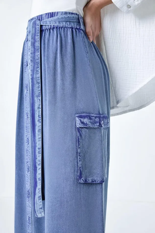 Denim Elastic Waist Button Front Pocket A Line Skirt Women Roman Skirts