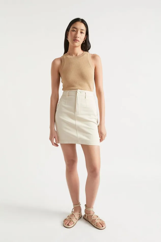 Denim Woman Seed Heritage Denim Fitted Skirt Magnolia
