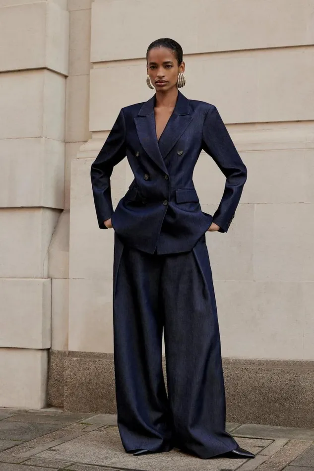 Denim Women Karen Millen Tailored Denim High Waisted Wide Leg Trousers