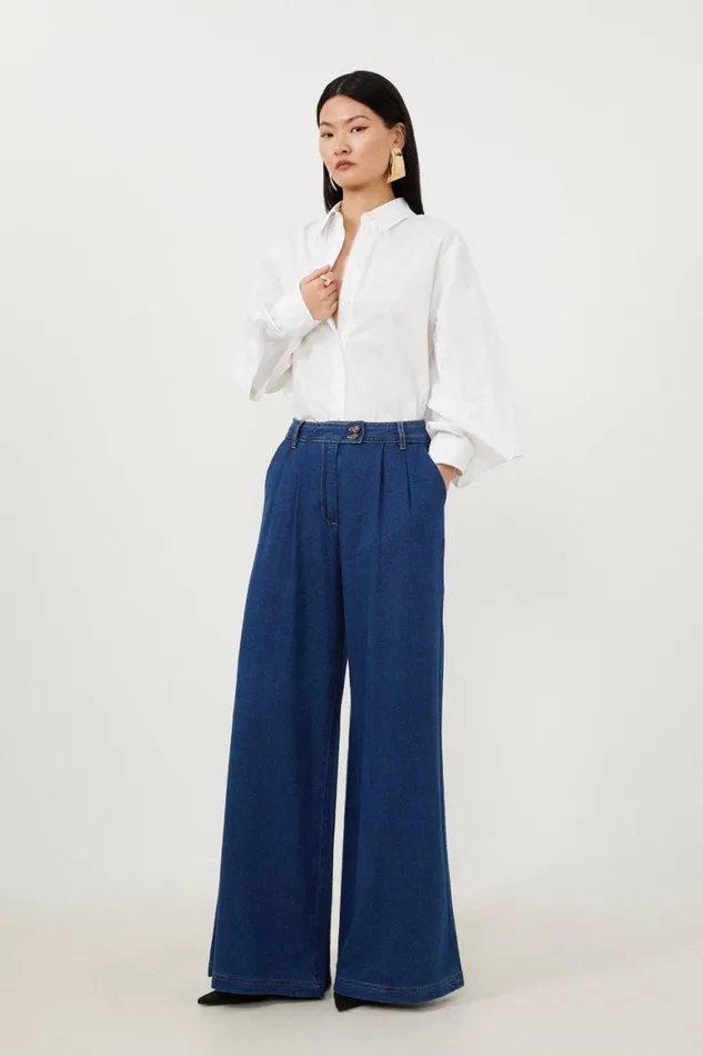 Denim Women Karen Millen Tencel Denim Woven Wide Leg Trousers Denim