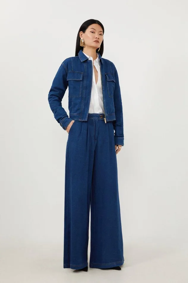 Denim Women Karen Millen Tencel Denim Woven Wide Leg Trousers Denim