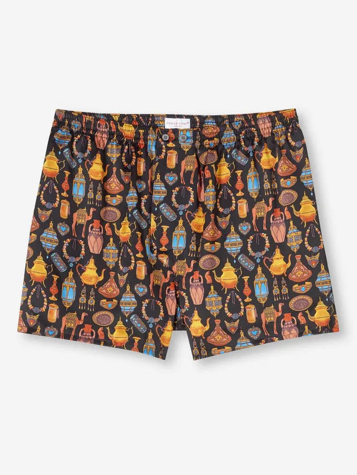 Derek Rose Classic Fit Boxers Brindisi 100 Silk Satin Black Men Classic Fit Boxer Shorts