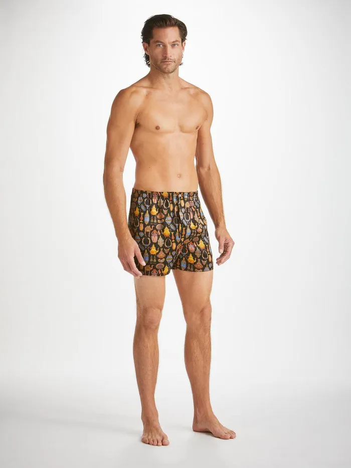 Derek Rose Classic Fit Boxers Brindisi 100 Silk Satin Black Men Classic Fit Boxer Shorts