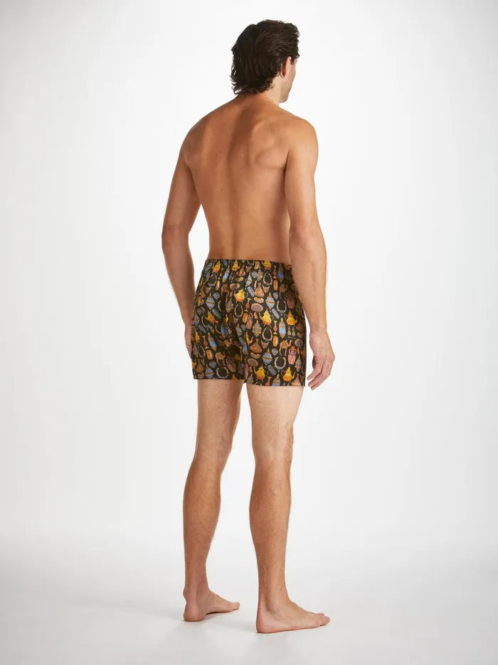 Derek Rose Classic Fit Boxers Brindisi 100 Silk Satin Black Men Classic Fit Boxer Shorts