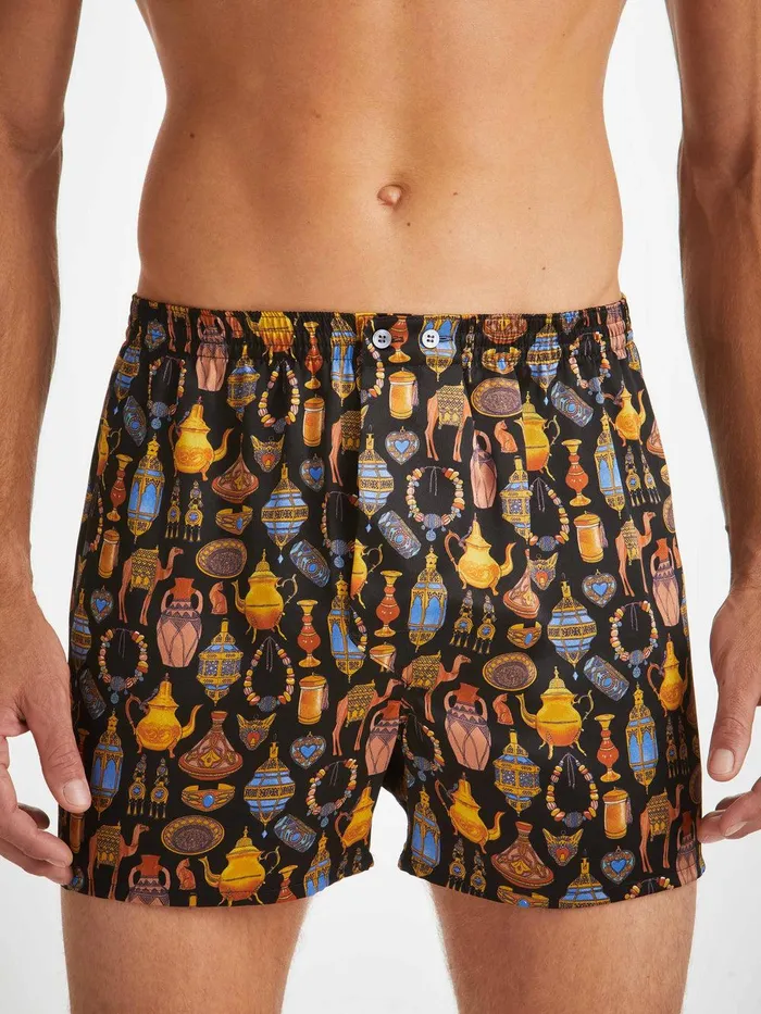 Derek Rose Classic Fit Boxers Brindisi 100 Silk Satin Black Men Classic Fit Boxer Shorts
