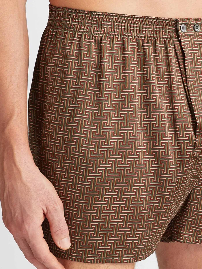 Derek Rose Classic Fit Boxers Brindisi 109 Silk Satin Green Men Classic Fit Boxer Shorts
