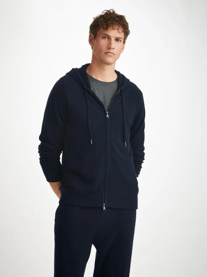 Derek Rose Hoodie Finley Cashmere Navy Men Hooded Tops