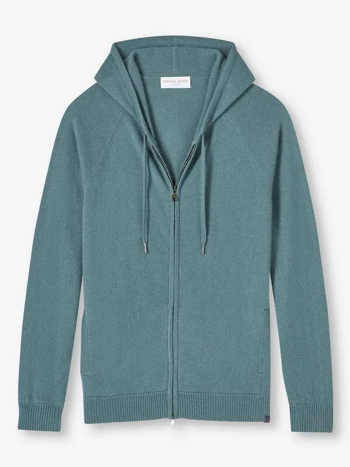 Derek Rose Hoodie Finley Cashmere Teal Men Hooded Tops