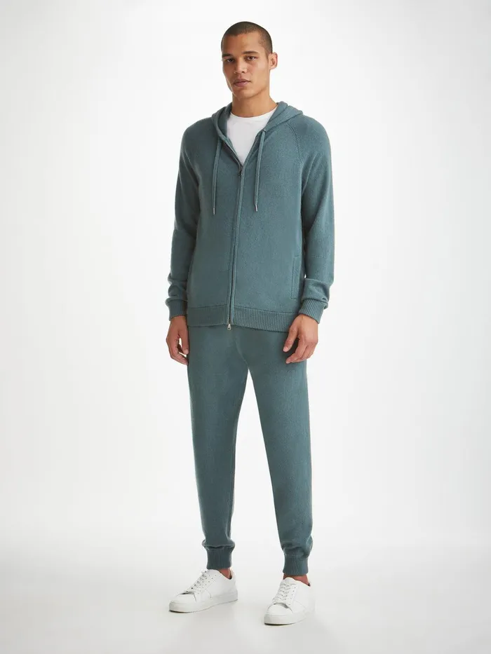 Derek Rose Hoodie Finley Cashmere Teal Men Hooded Tops