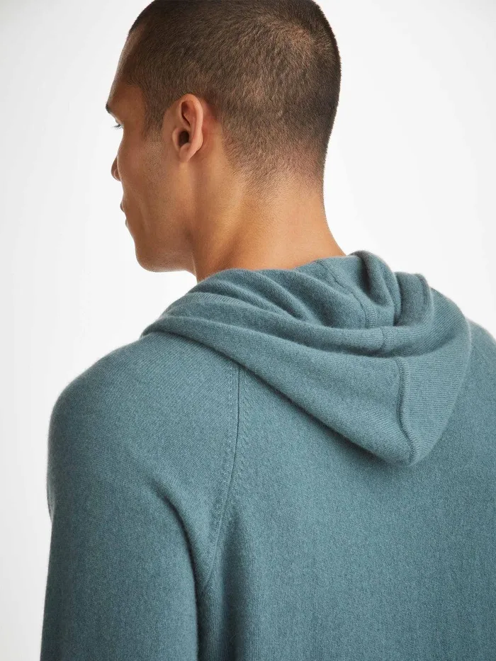 Derek Rose Hoodie Finley Cashmere Teal Men Hooded Tops