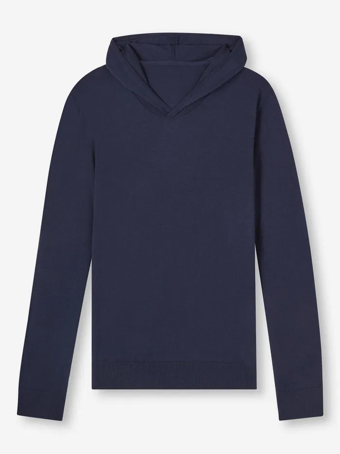 Derek Rose Hoodie Orson Merino Wool Navy Men Merino Sweaters and Hoodies