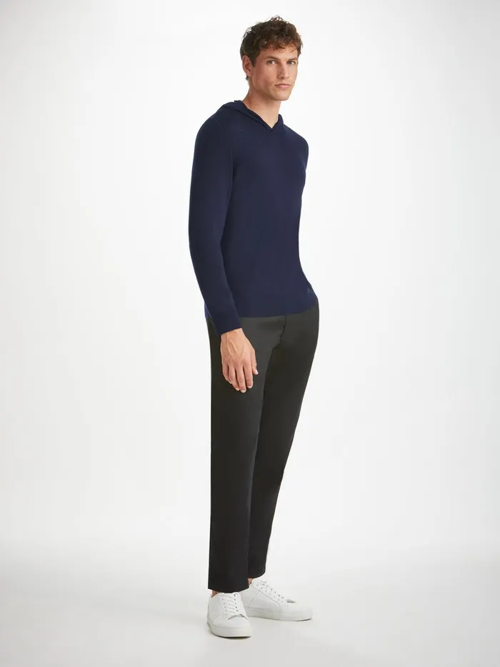 Derek Rose Hoodie Orson Merino Wool Navy Men Merino Sweaters and Hoodies