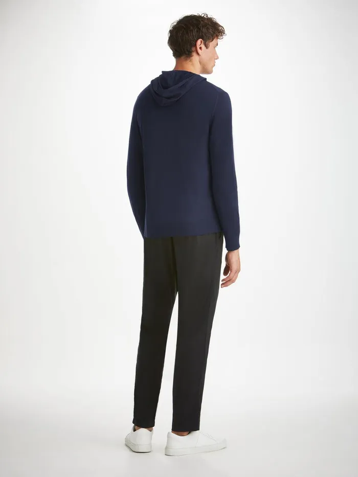 Derek Rose Hoodie Orson Merino Wool Navy Men Merino Sweaters and Hoodies