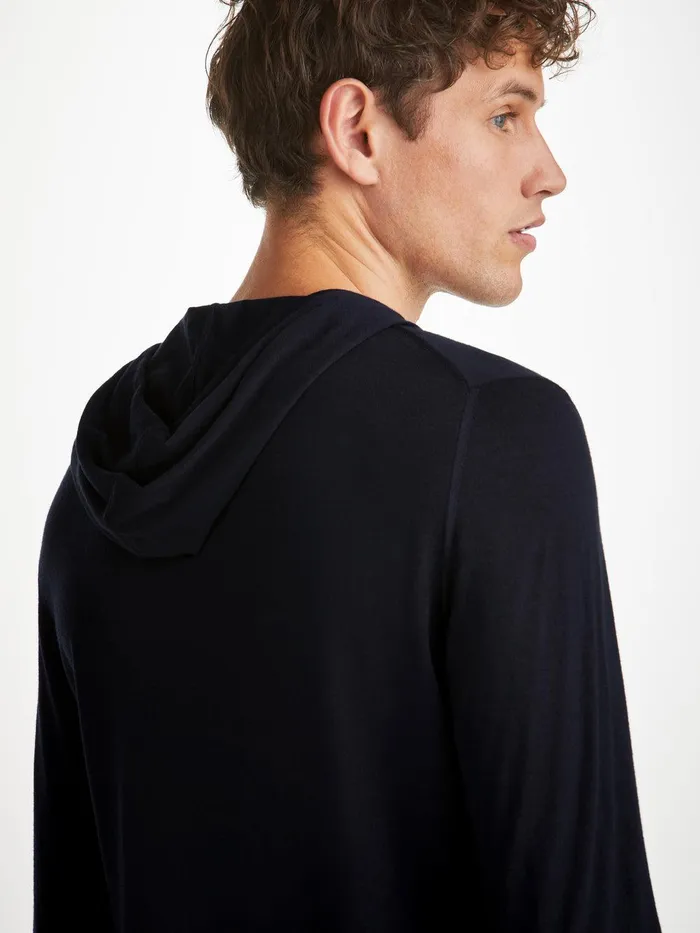 Derek Rose Hoodie Orson Merino Wool Navy Men Merino Sweaters and Hoodies