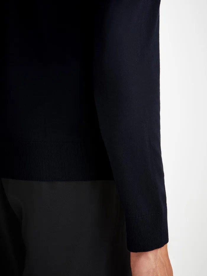 Derek Rose Hoodie Orson Merino Wool Navy Men Merino Sweaters and Hoodies