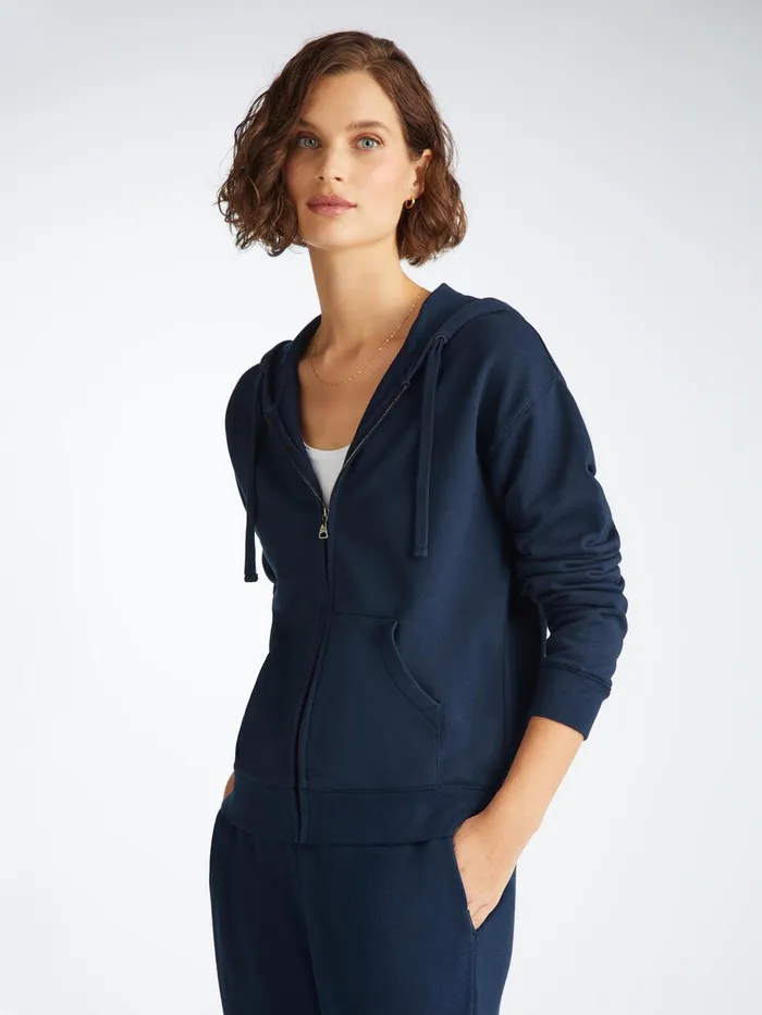 Derek Rose Hoodie Quinn Cotton Modal Navy Women Hooded Tops