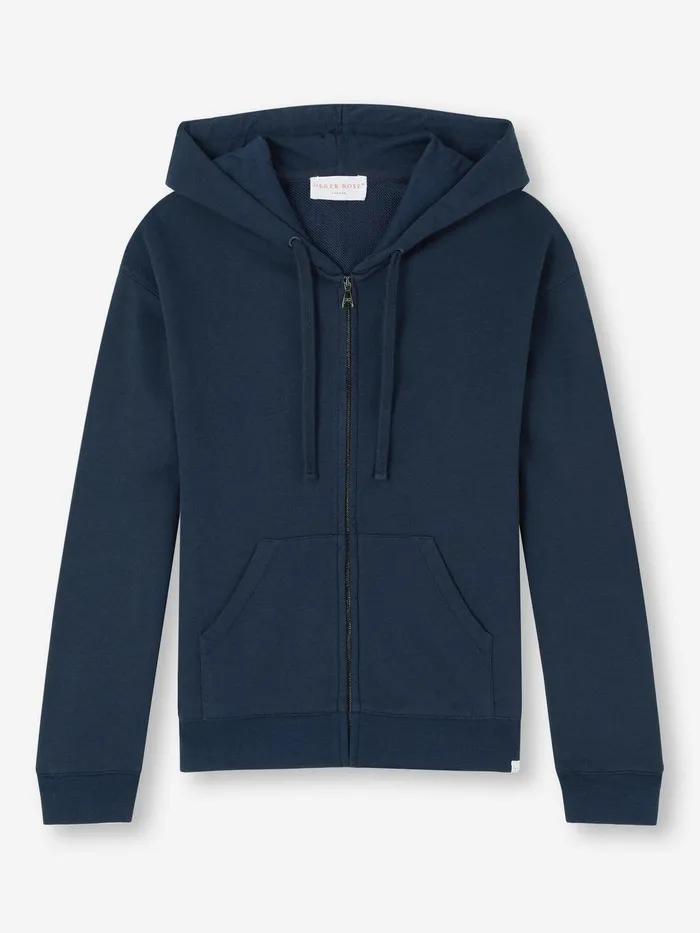 Derek Rose Hoodie Quinn Cotton Modal Navy Women Hooded Tops