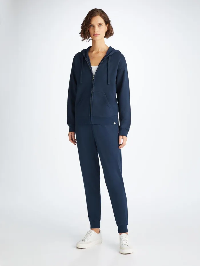 Derek Rose Hoodie Quinn Cotton Modal Navy Women Hooded Tops