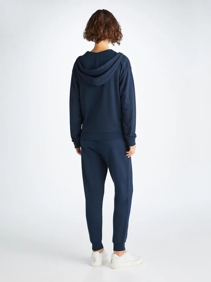 Derek Rose Hoodie Quinn Cotton Modal Navy Women Hooded Tops