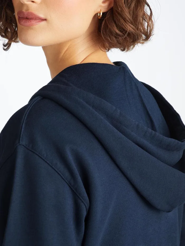 Derek Rose Hoodie Quinn Cotton Modal Navy Women Hooded Tops