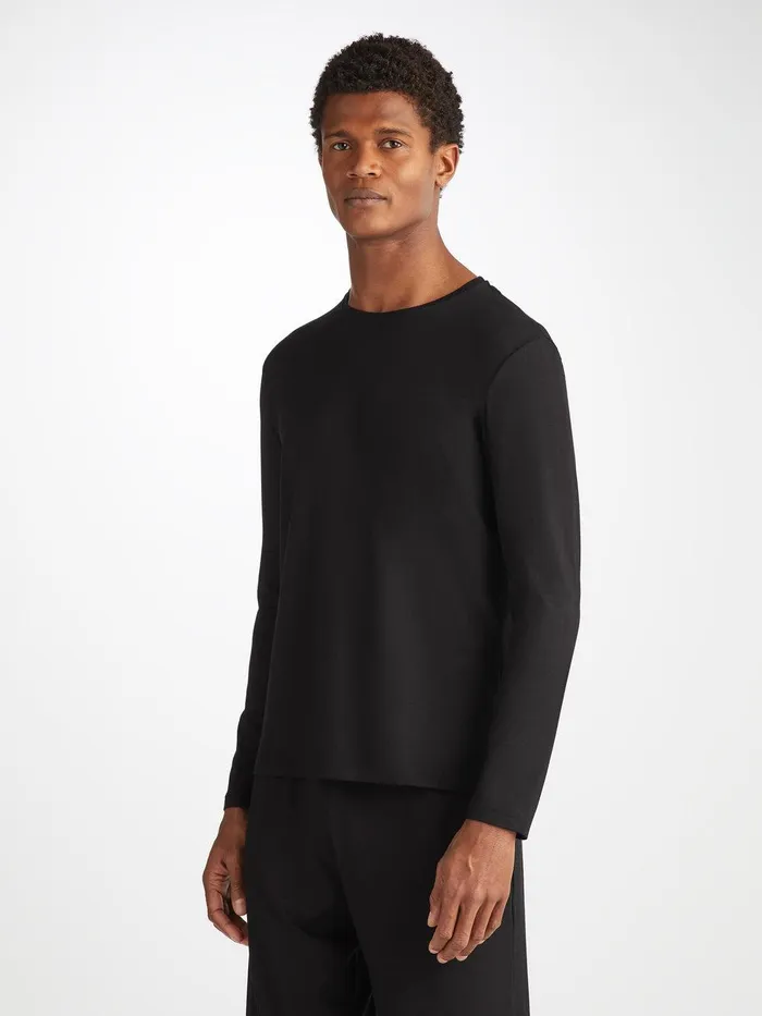 Derek Rose Long Sleeve TShirt Basel Micro Modal Stretch Black Men Long Sleeve TShirts Derek Rose Long Sleeve TShirt Basel Micro Modal Stretch Black Men Long Sleeve TShirts