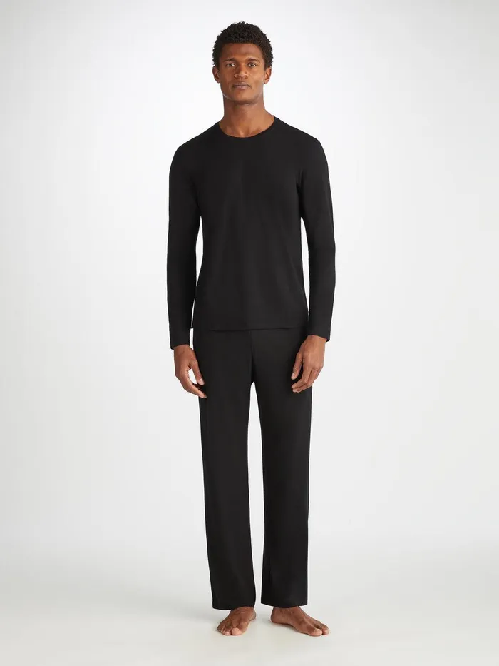 Derek Rose Long Sleeve TShirt Basel Micro Modal Stretch Black Men Long Sleeve TShirts