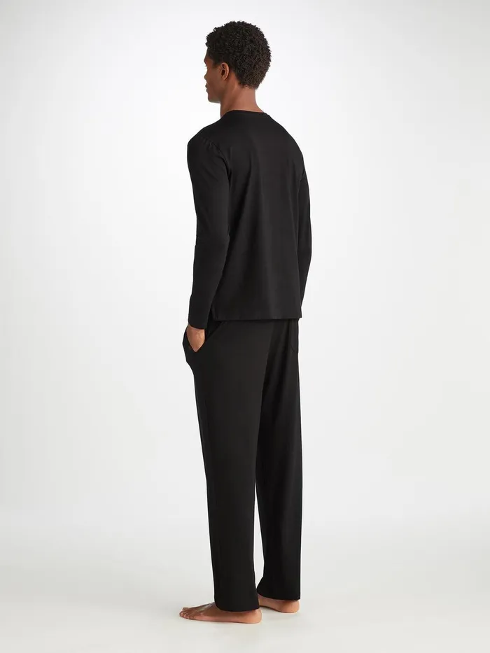 Derek Rose Long Sleeve TShirt Basel Micro Modal Stretch Black Men Long Sleeve TShirts