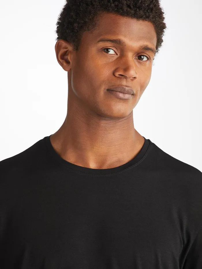 Derek Rose Long Sleeve TShirt Basel Micro Modal Stretch Black Men Long Sleeve TShirts