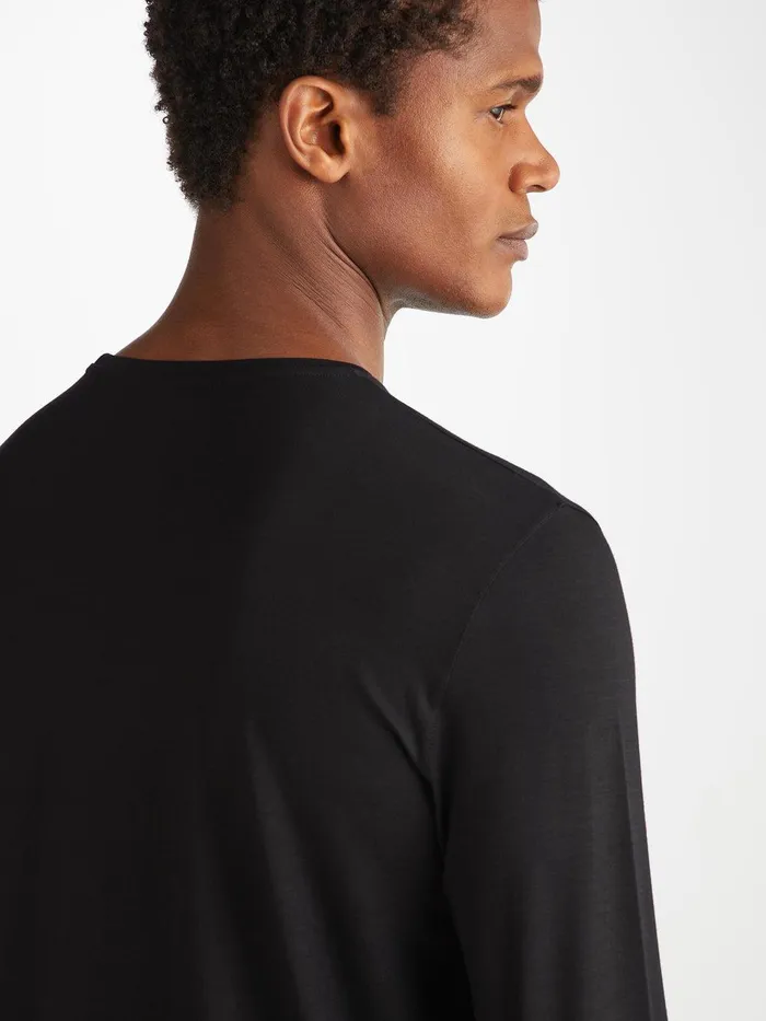 Derek Rose Long Sleeve TShirt Basel Micro Modal Stretch Black Men Long Sleeve TShirts