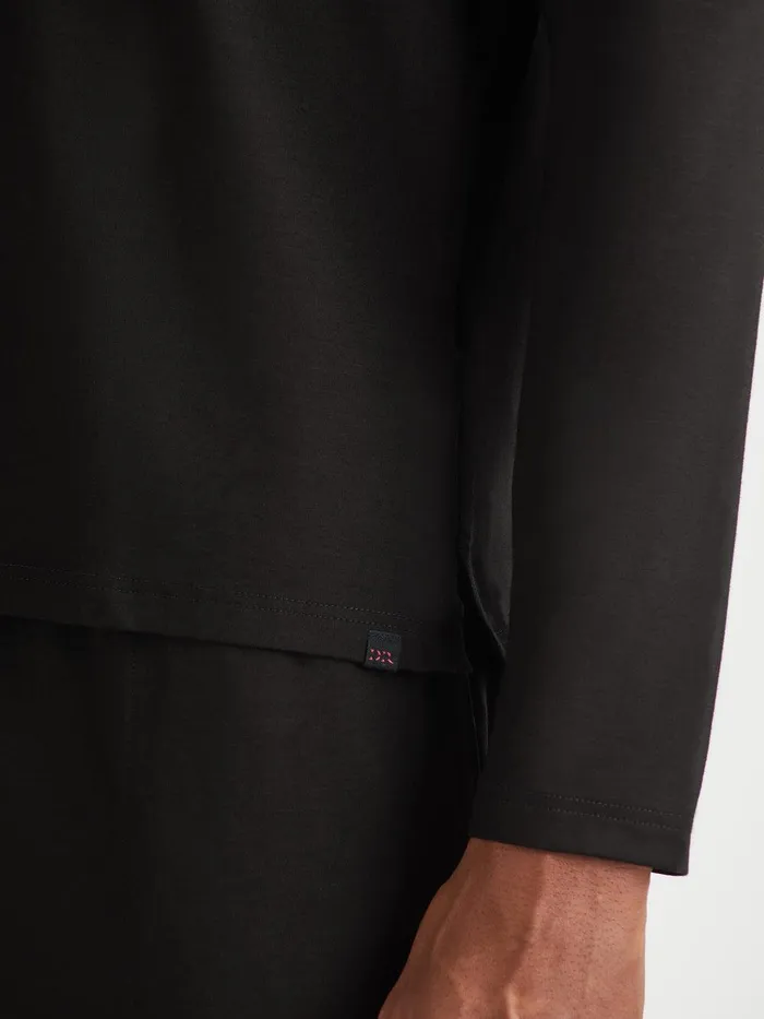 Derek Rose Long Sleeve TShirt Basel Micro Modal Stretch Black Men Long Sleeve TShirts