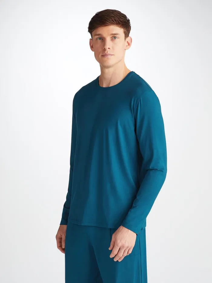 Derek Rose Long Sleeve TShirt Basel Micro Modal Stretch Poseidon Blue Men Short Sleeve TShirts Derek Rose Long Sleeve TShirt Basel Micro Modal Stretch Poseidon Blue Men Short Sleeve TShirts