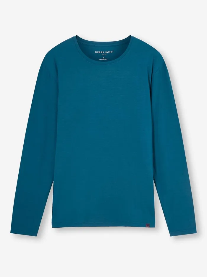 Derek Rose Long Sleeve TShirt Basel Micro Modal Stretch Poseidon Blue Men Short Sleeve TShirts