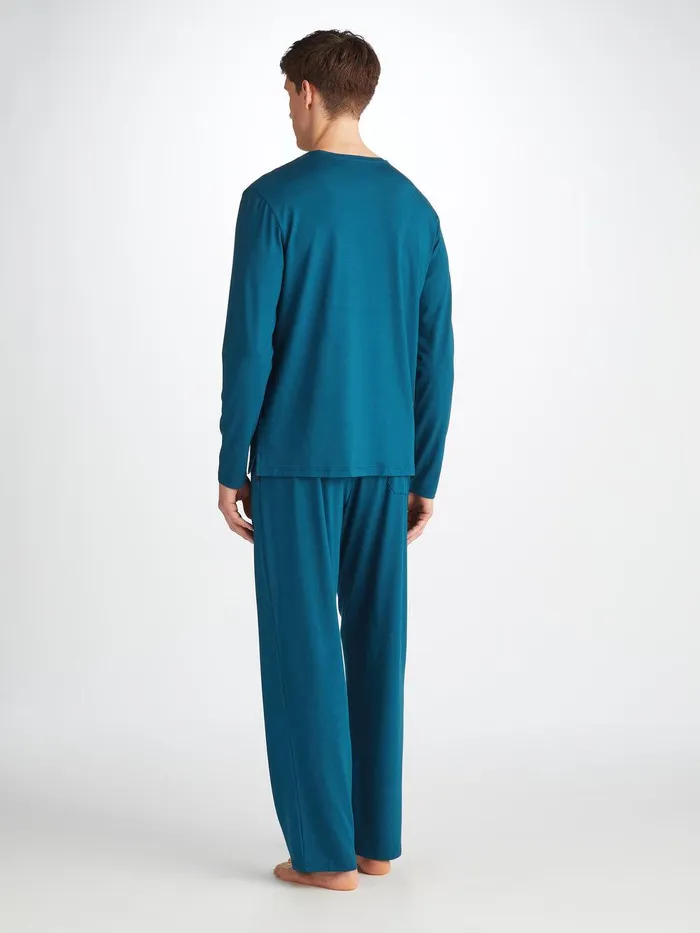 Derek Rose Long Sleeve TShirt Basel Micro Modal Stretch Poseidon Blue Men Short Sleeve TShirts