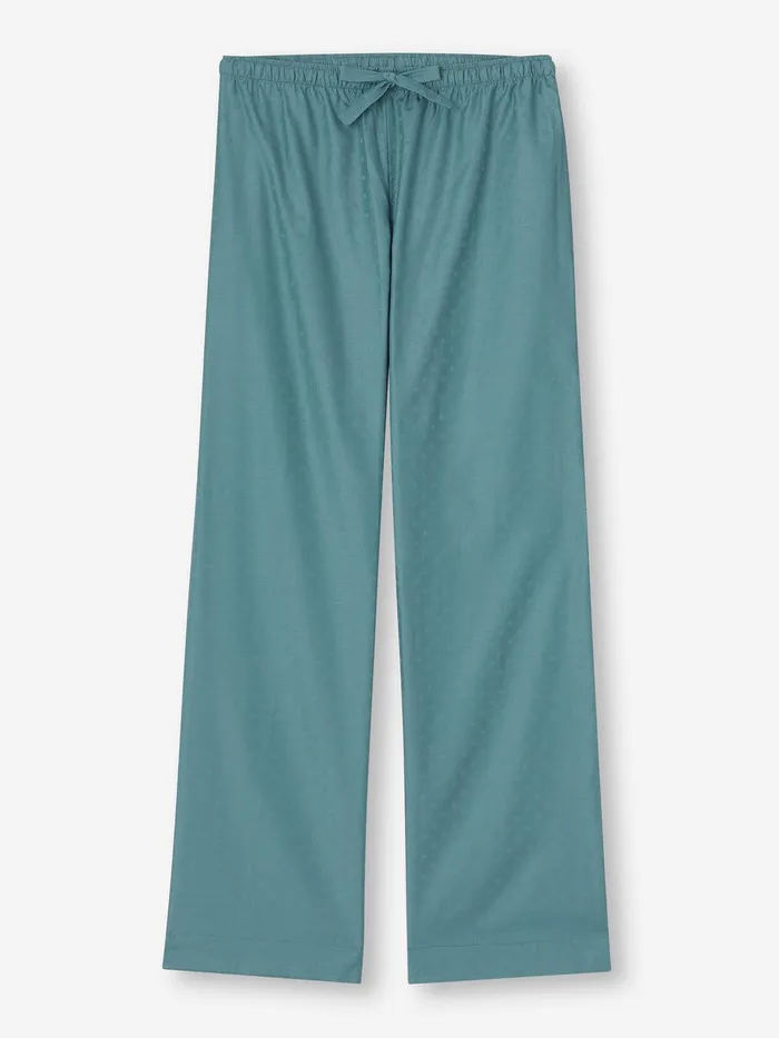 Derek Rose Lounge Pants Kate 9 Cotton Jacquard Teal Women Lounge Pants