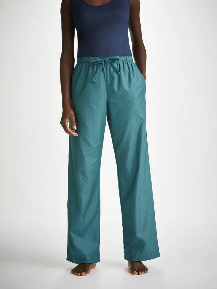 Derek Rose Lounge Pants Kate 9 Cotton Jacquard Teal Women Lounge Pants