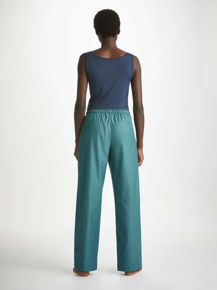 Derek Rose Lounge Pants Kate 9 Cotton Jacquard Teal Women Lounge Pants