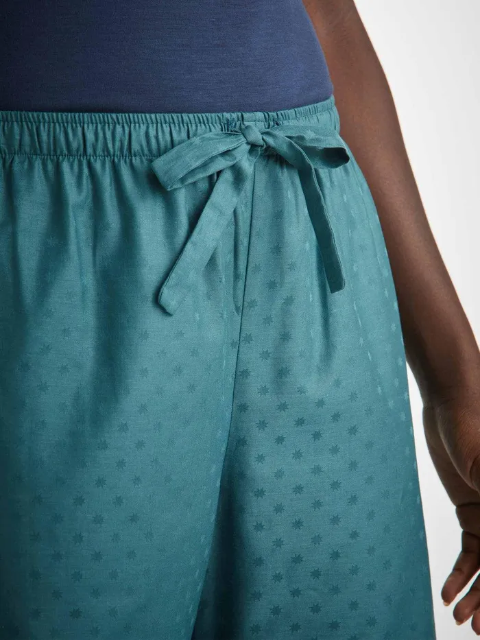 Derek Rose Lounge Pants Kate 9 Cotton Jacquard Teal Women Lounge Pants