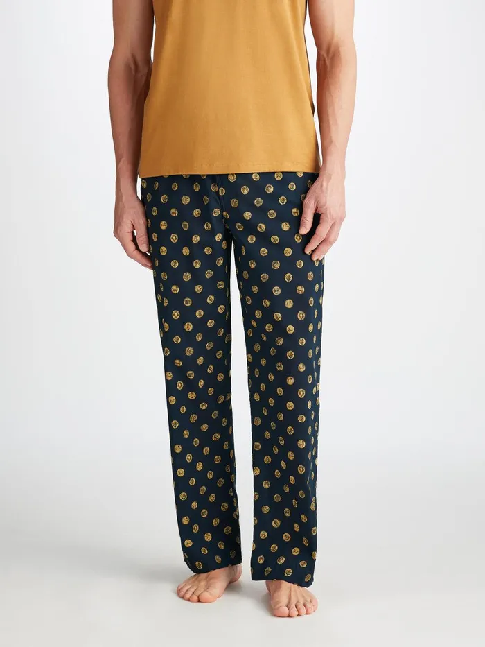 Derek Rose Lounge Pants Ledbury 78 Cotton Batiste Navy Men Lounge Pants